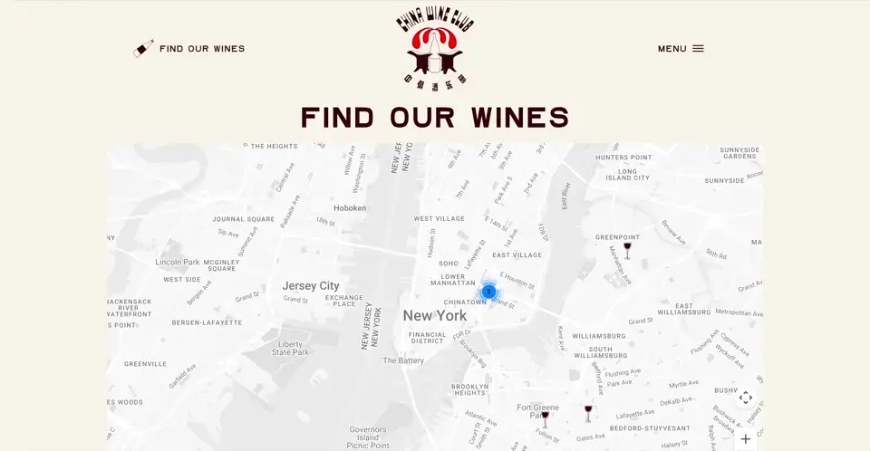China Wine Club Find Our Wines retailer map.